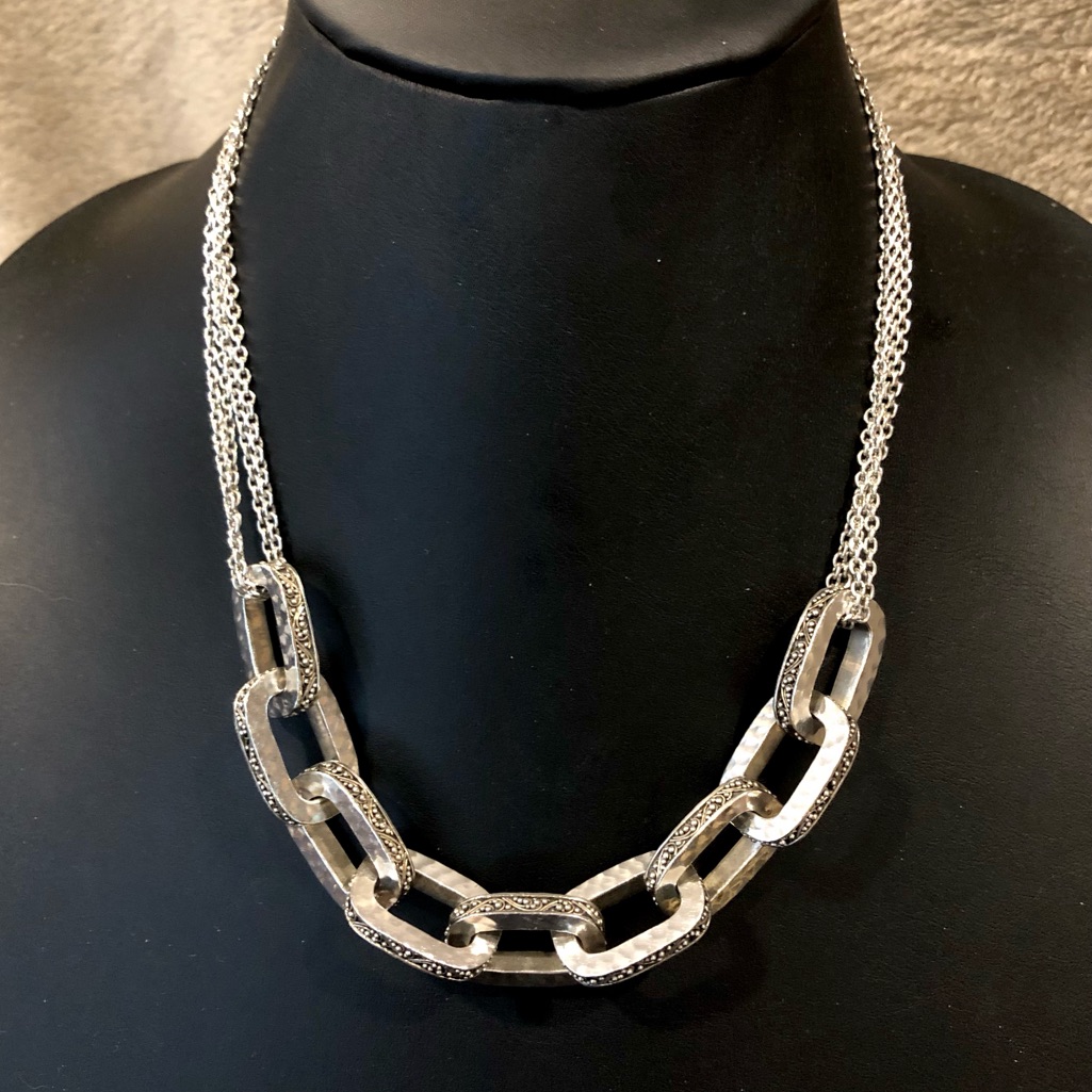 Lois Hill 4 Strand Sterling Silver Oversized Hammered Chain Link Necklace